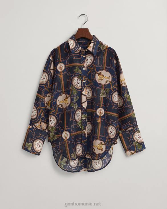 cămașă din mătase din bumbac american luxe cu potrivire relaxată 888T586 albastru de seară GANT femei