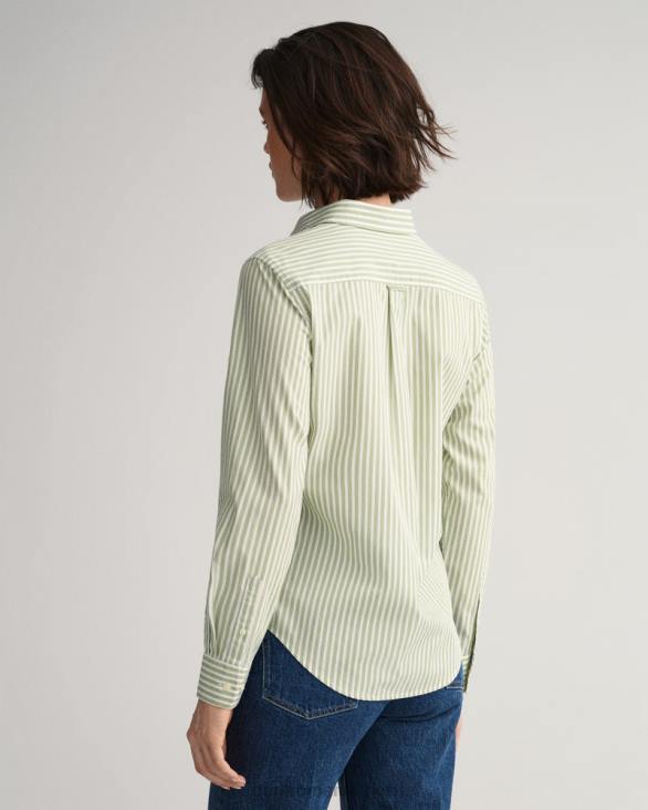 cămașă din pânză lată, cu culoare normală, în dungi 888T587 verde de eucalipt GANT femei