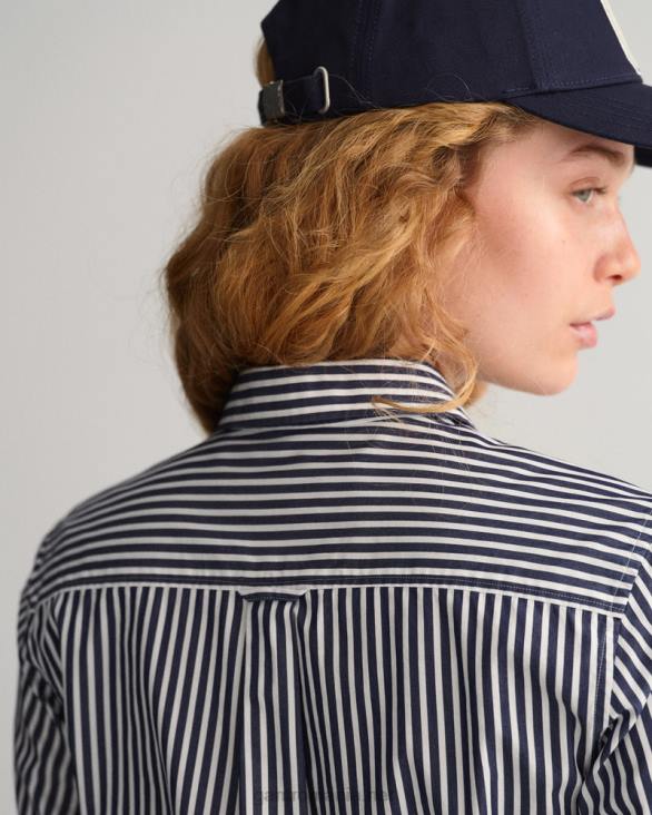 cămașă din pânză lată, cu culoare normală, în dungi 888T591 albastru clasic GANT femei