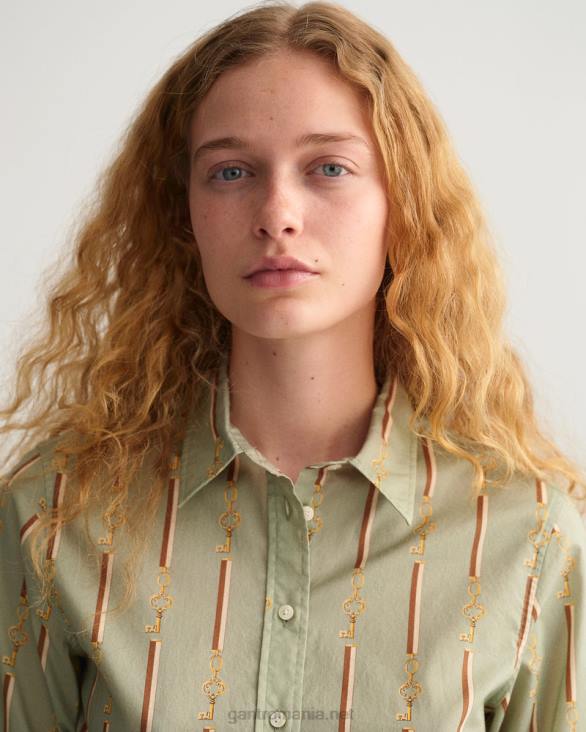 cămașă din vel de bumbac american luxe cu potrivire normală 888T583 verde porțelan GANT femei