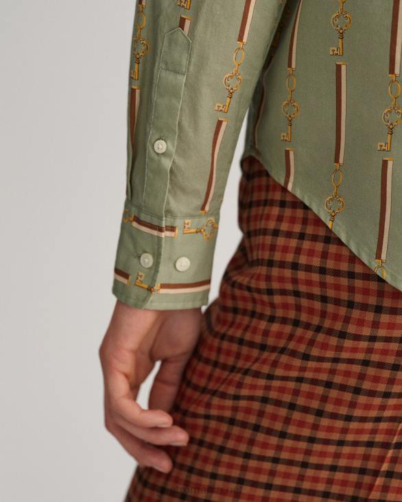 cămașă din vel de bumbac american luxe cu potrivire normală 888T583 verde porțelan GANT femei