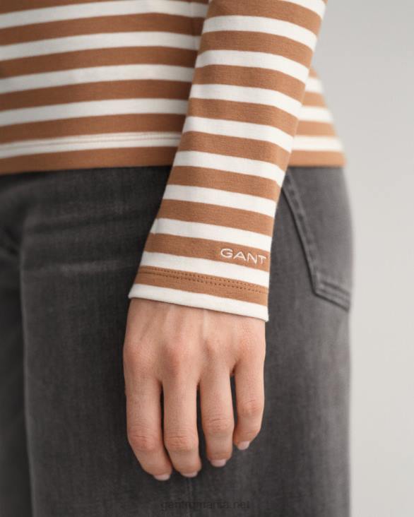 tricou cu mânecă lungă în dungi 888T600 nucă prăjită GANT femei