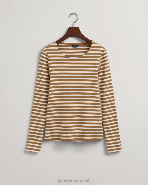 tricou cu mânecă lungă în dungi 888T600 nucă prăjită GANT femei