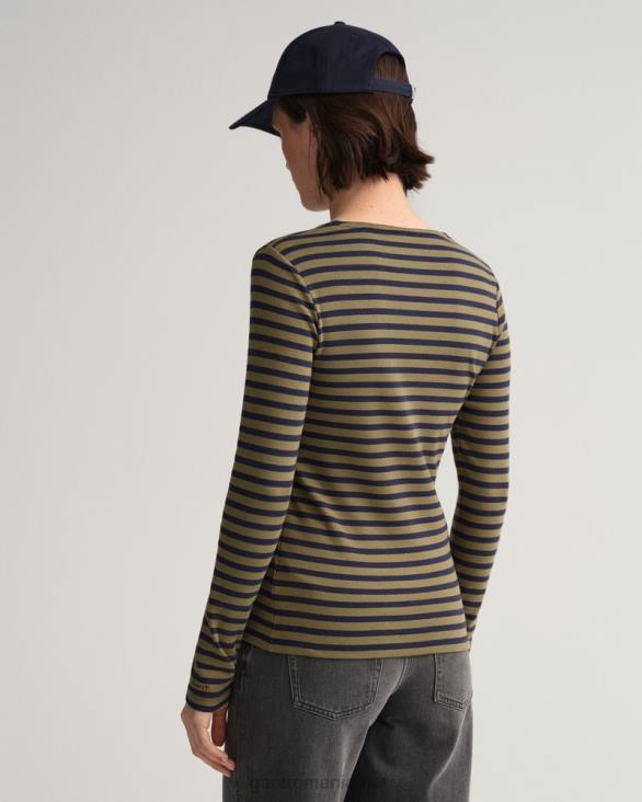 tricou cu mânecă lungă în dungi 888T638 verde de vânător GANT femei