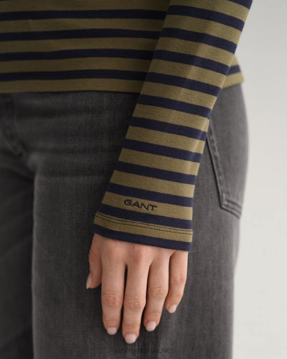 tricou cu mânecă lungă în dungi 888T638 verde de vânător GANT femei