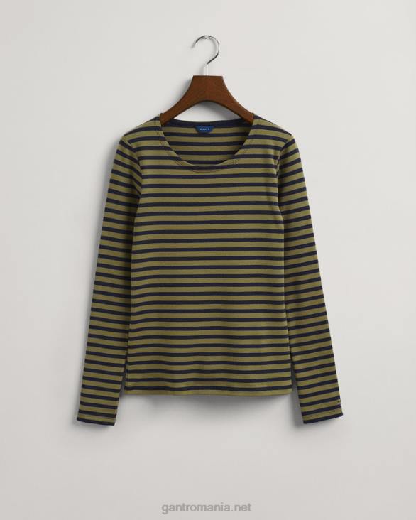 tricou cu mânecă lungă în dungi 888T638 verde de vânător GANT femei