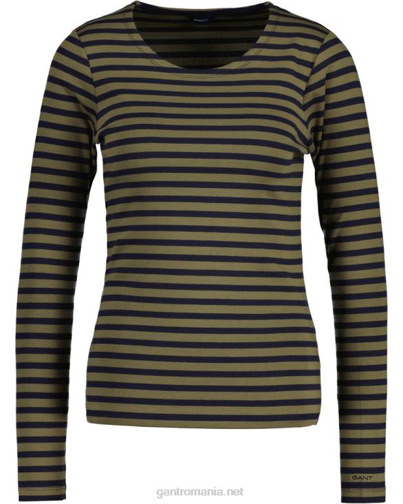 tricou cu mânecă lungă în dungi 888T638 verde de vânător GANT femei
