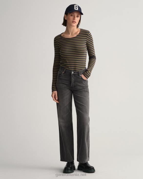 tricou cu mânecă lungă în dungi 888T638 verde de vânător GANT femei