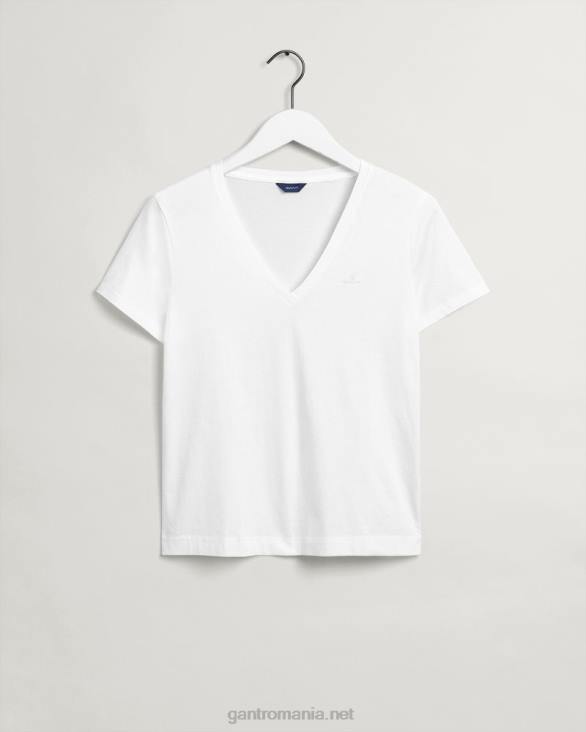 tricou original cu decolteu în V 888T614 alb GANT femei