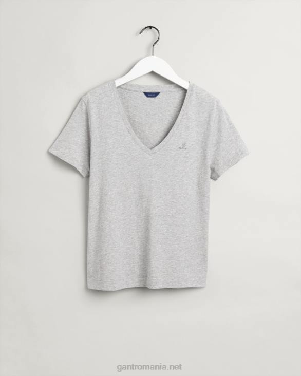 tricou original cu decolteu în V 888T619 melange gri deschis GANT femei