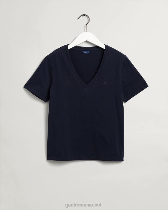 tricou original cu decolteu în V 888T620 albastru de seară GANT femei
