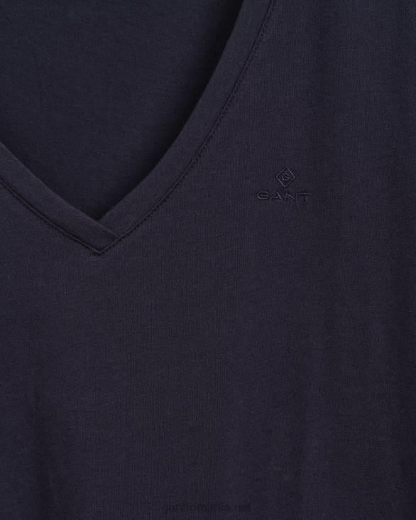tricou original cu decolteu în V 888T620 albastru de seară GANT femei