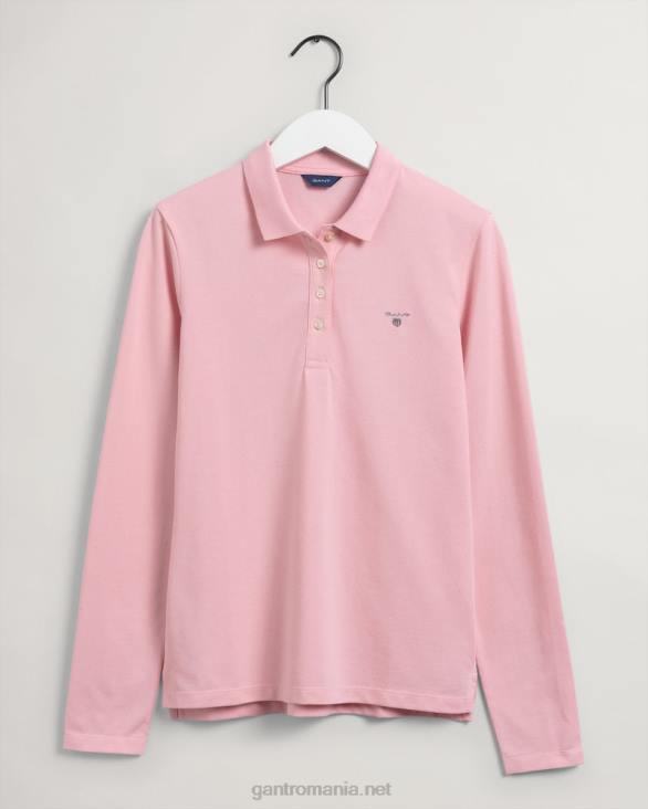 tricou polo original piqué cu maneca lunga 888T609 roz preppy GANT femei