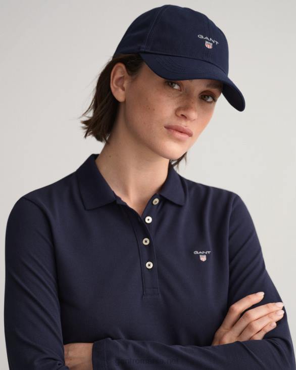 tricou polo original piqué cu maneca lunga 888T629 albastru de seară GANT femei