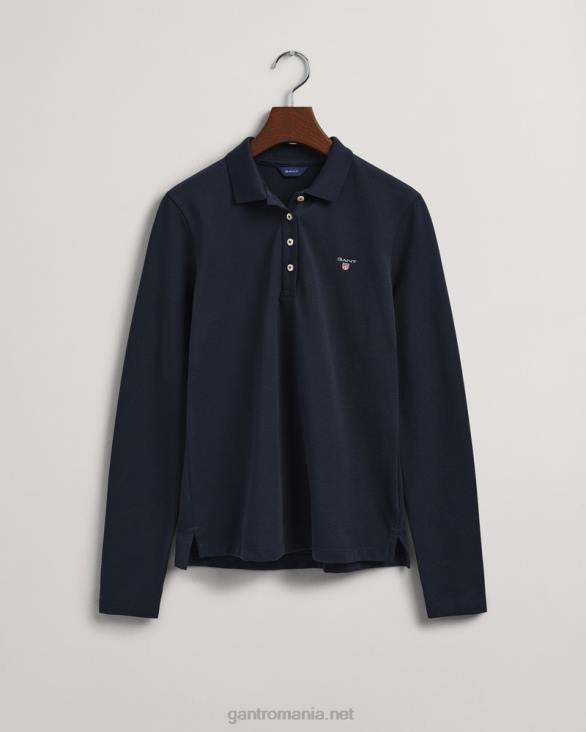 tricou polo original piqué cu maneca lunga 888T629 albastru de seară GANT femei