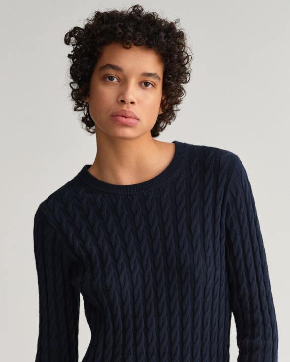 rochie cu cablu răsucite 888T645 albastru de seară GANT femei