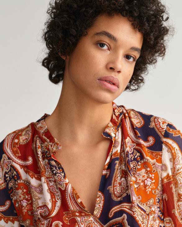 rochie maxi cu volan paisley 888T644 portocala aurie GANT femei