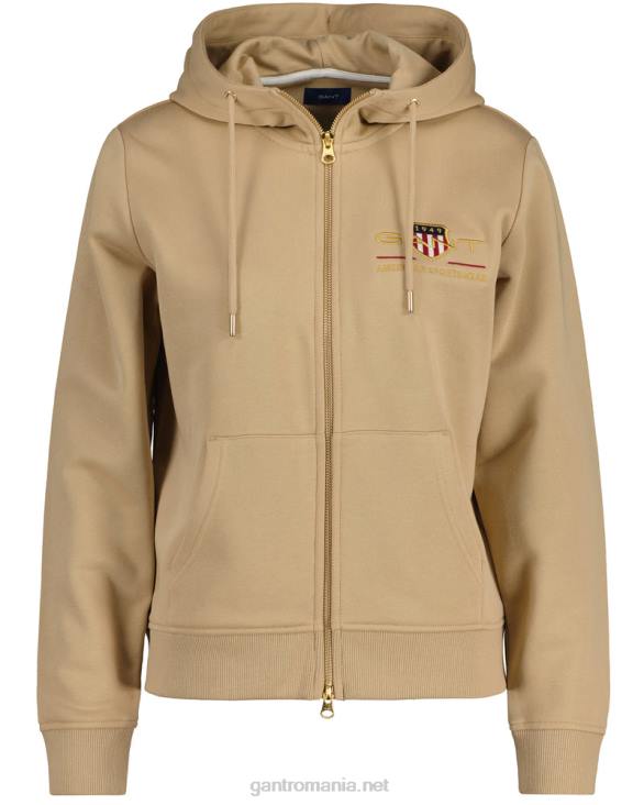 archive shield hanorac cu fermoar complet 888T718 bej alun GANT femei