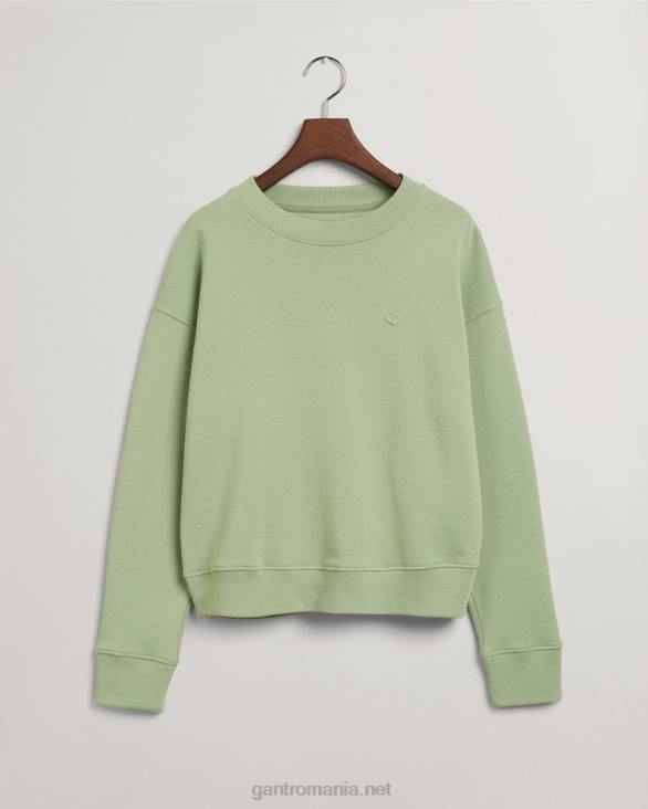 hanorac icon g essential cu gâtul rotund 888T711 verde de eucalipt GANT femei