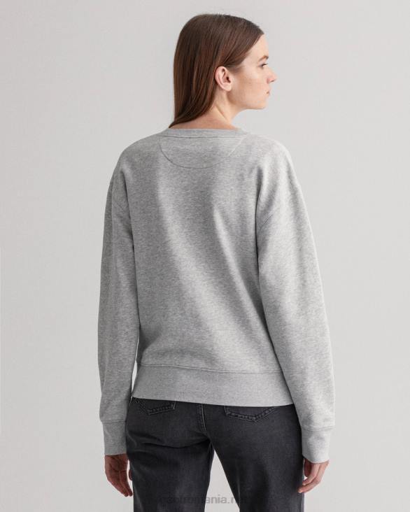 hanorac original cu gât roșu 888T737 melange gri deschis GANT femei