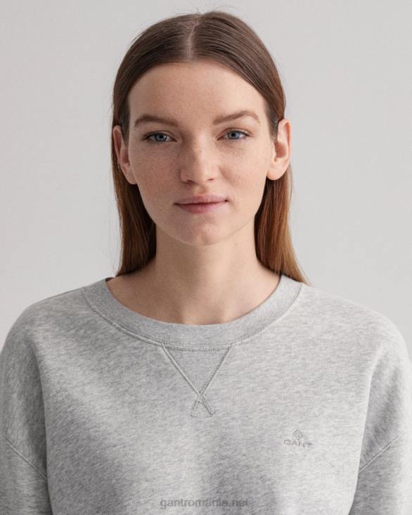 hanorac original cu gât roșu 888T737 melange gri deschis GANT femei