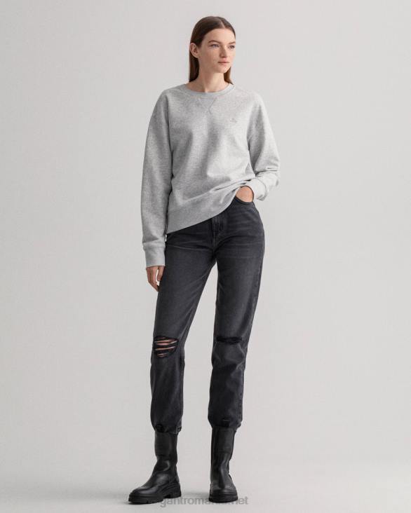 hanorac original cu gât roșu 888T737 melange gri deschis GANT femei