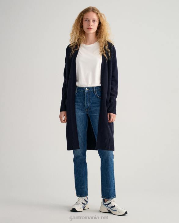cardigan lung de lână 888T688 albastru de seară GANT femei