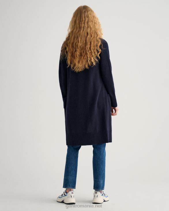 cardigan lung de lână 888T688 albastru de seară GANT femei