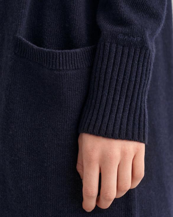 cardigan lung de lână 888T688 albastru de seară GANT femei