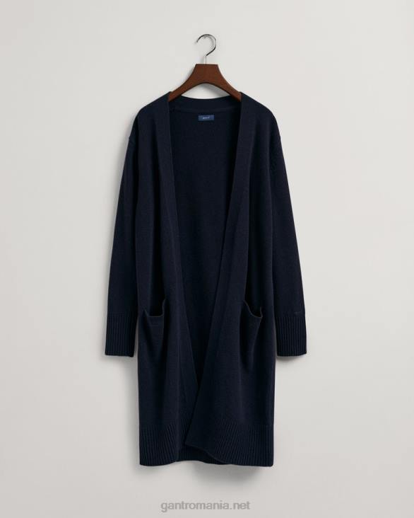 cardigan lung de lână 888T688 albastru de seară GANT femei