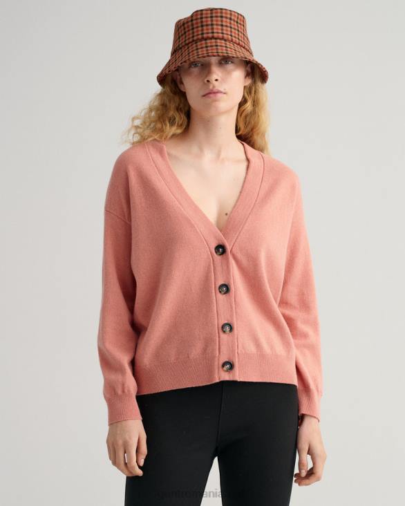 cardigan super fin din vata de miel 888T684 roz teracota GANT femei