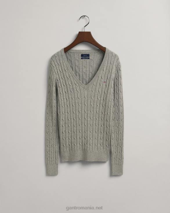 pulover cu decolteu în V din bumbac elastic 888T664 melange gri deschis GANT femei