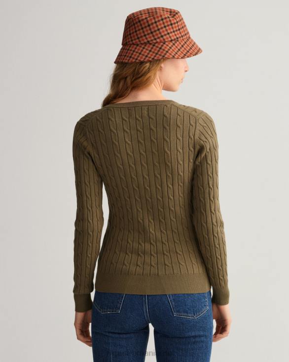 pulover cu decolteu în V din bumbac elastic 888T683 verde de vânător GANT femei