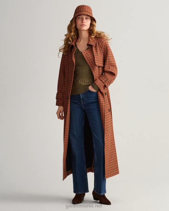 pulover cu decolteu în V din bumbac elastic 888T683 verde de vânător GANT femei