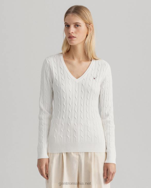 pulover cu decolteu în V din bumbac elastic 888T689 coaja de ou GANT femei