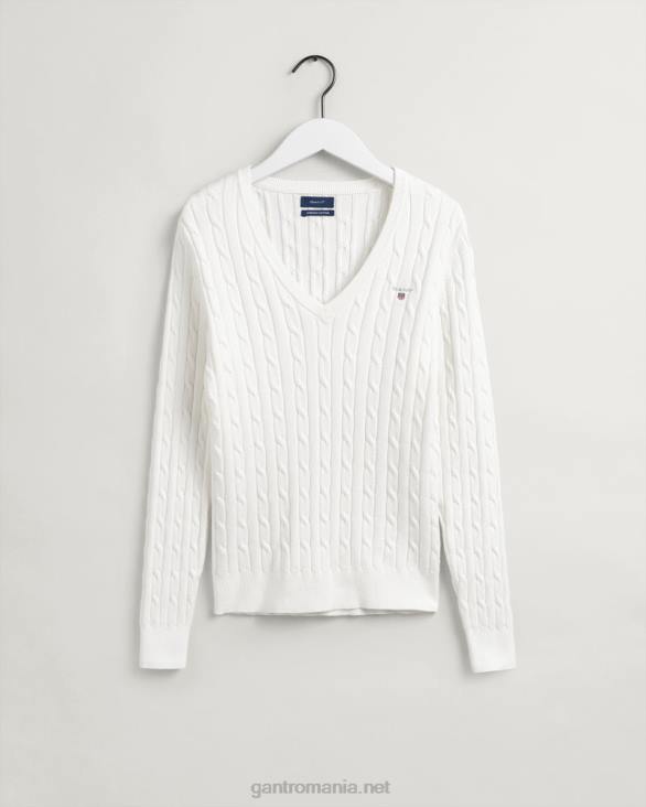 pulover cu decolteu în V din bumbac elastic 888T689 coaja de ou GANT femei