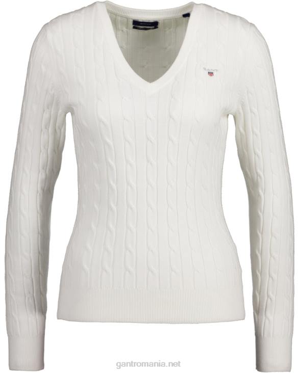 pulover cu decolteu în V din bumbac elastic 888T689 coaja de ou GANT femei