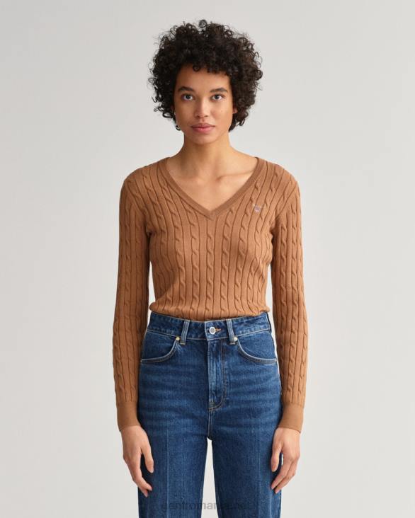 pulover cu decolteu în V din bumbac elastic 888T690 nucă prăjită GANT femei