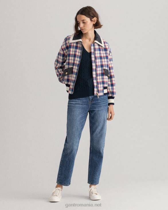 pulover cu decolteu în V din bumbac elastic 888T691 albastru de seară GANT femei