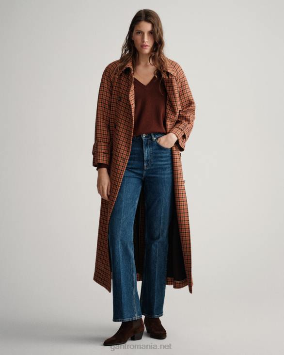 pulover cu decolteu în V din lână de miel super fină 888T661 boabe de cacao GANT femei