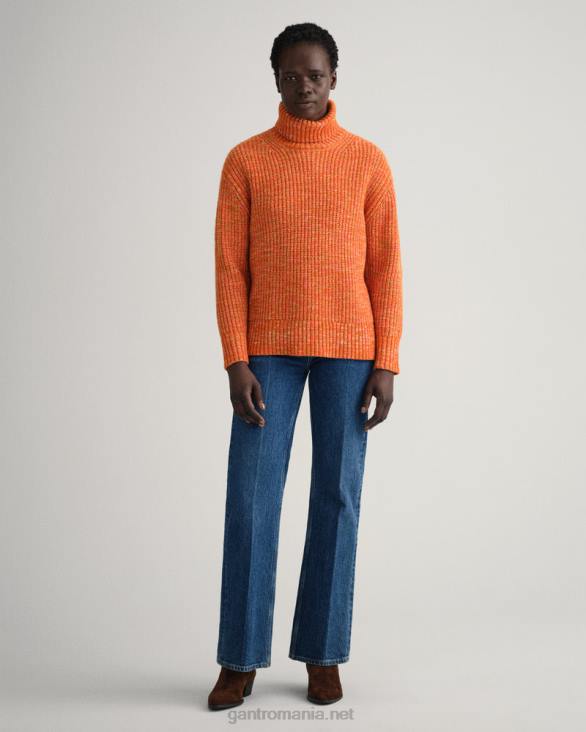 pulover cu guler rulat multicolor 888T654 portocala aurie GANT femei