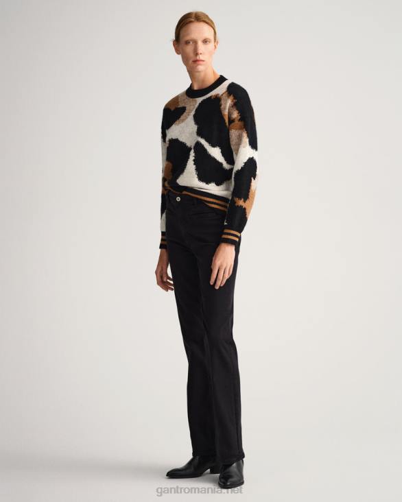 pulover cu intarsia leopard cu decolteu rotund 888T670 negru GANT femei