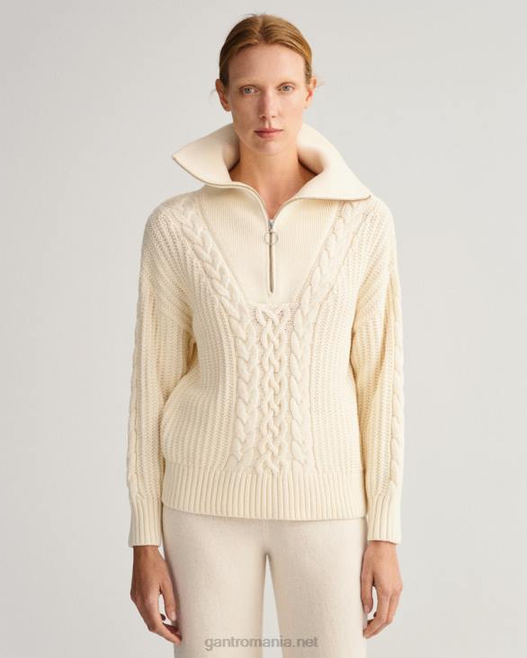 pulover cu jumătate de fermoar cablu 888T674 cremă GANT femei