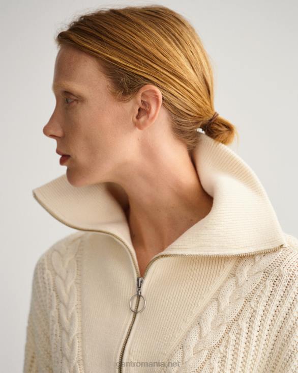 pulover cu jumătate de fermoar cablu 888T674 cremă GANT femei