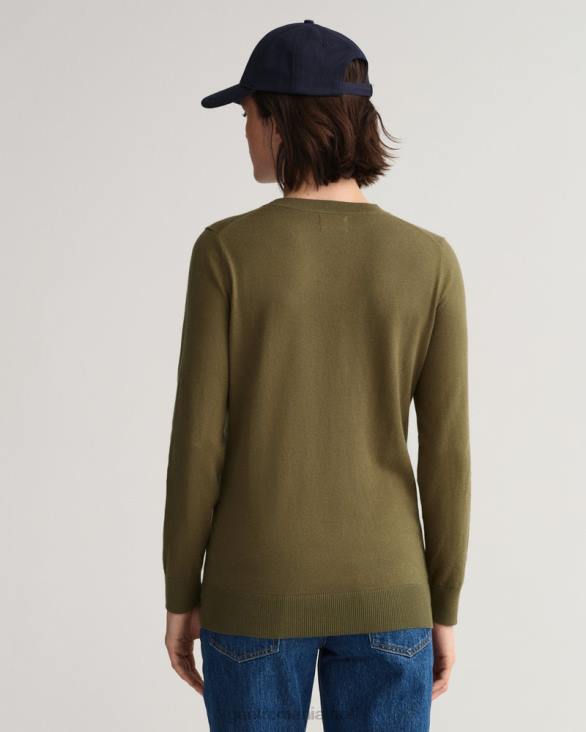 pulover din bumbac cașmir cu decolteu rotund 888T668 verde de vânător GANT femei