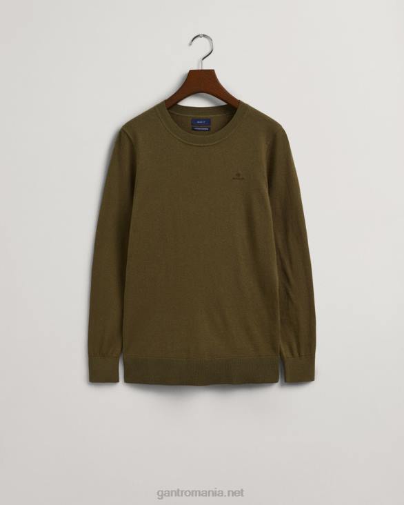 pulover din bumbac cașmir cu decolteu rotund 888T668 verde de vânător GANT femei