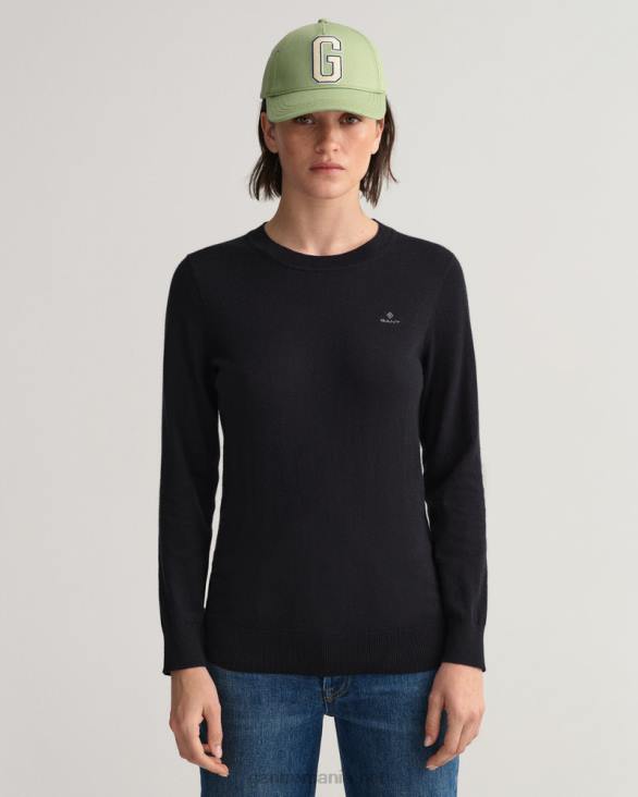 pulover din bumbac cașmir cu decolteu rotund 888T687 negru GANT femei