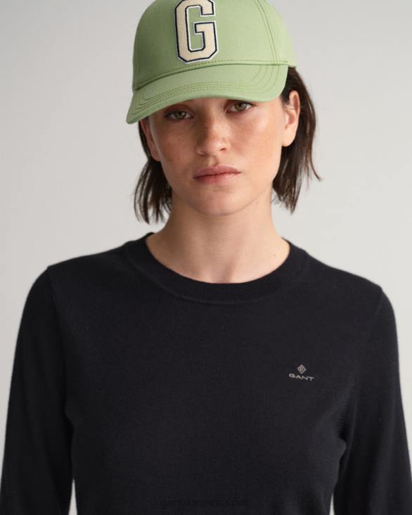 pulover din bumbac cașmir cu decolteu rotund 888T687 negru GANT femei