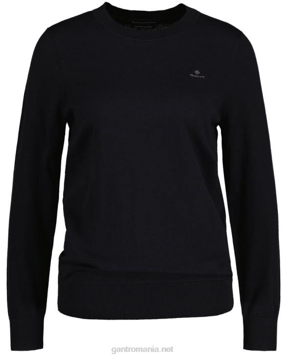 pulover din bumbac cașmir cu decolteu rotund 888T687 negru GANT femei