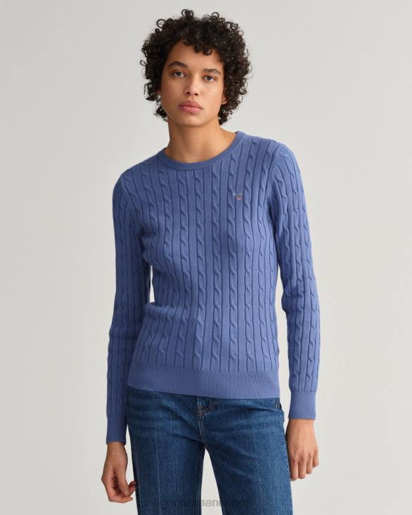 pulover din bumbac elastic cu gâtul ochilor 888T666 albastru uragan GANT femei